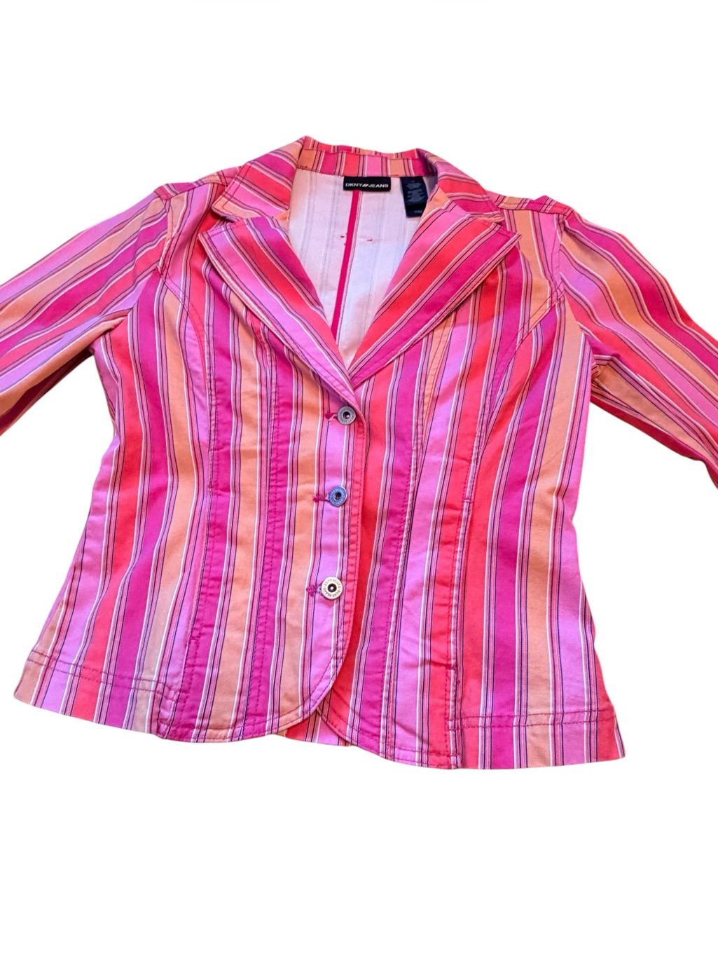 Dkny Pink & Orange Striped Tailored Blazer